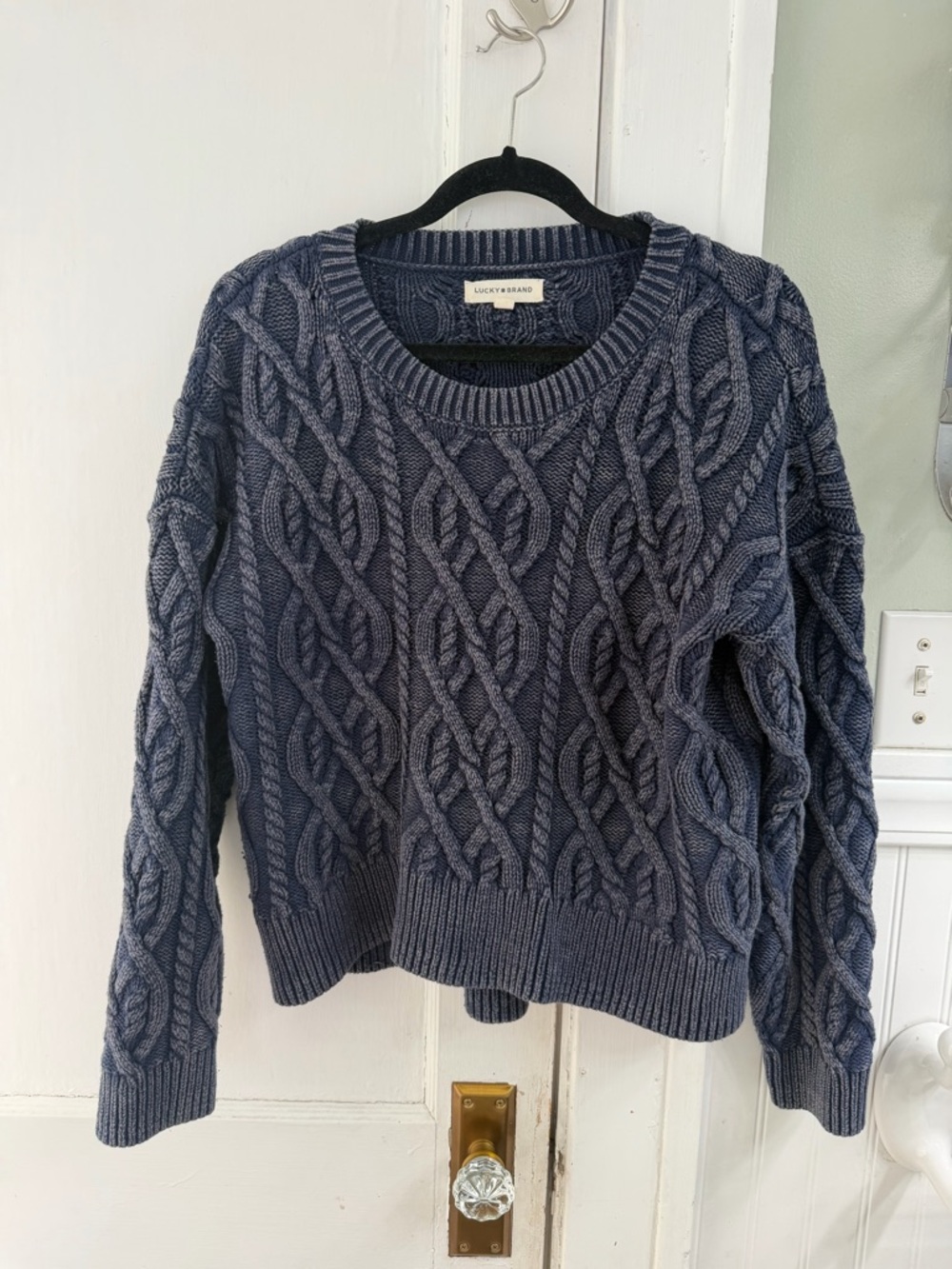 Lucky Brand Women's Cable Knit Crewneck Sweater - Navy Slate